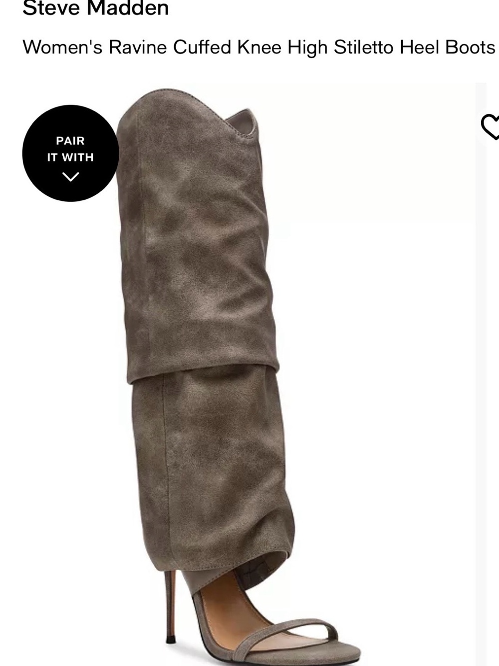 Steve Madden Gray Suede Over-the-Knee Cuffed Stiletto Boots